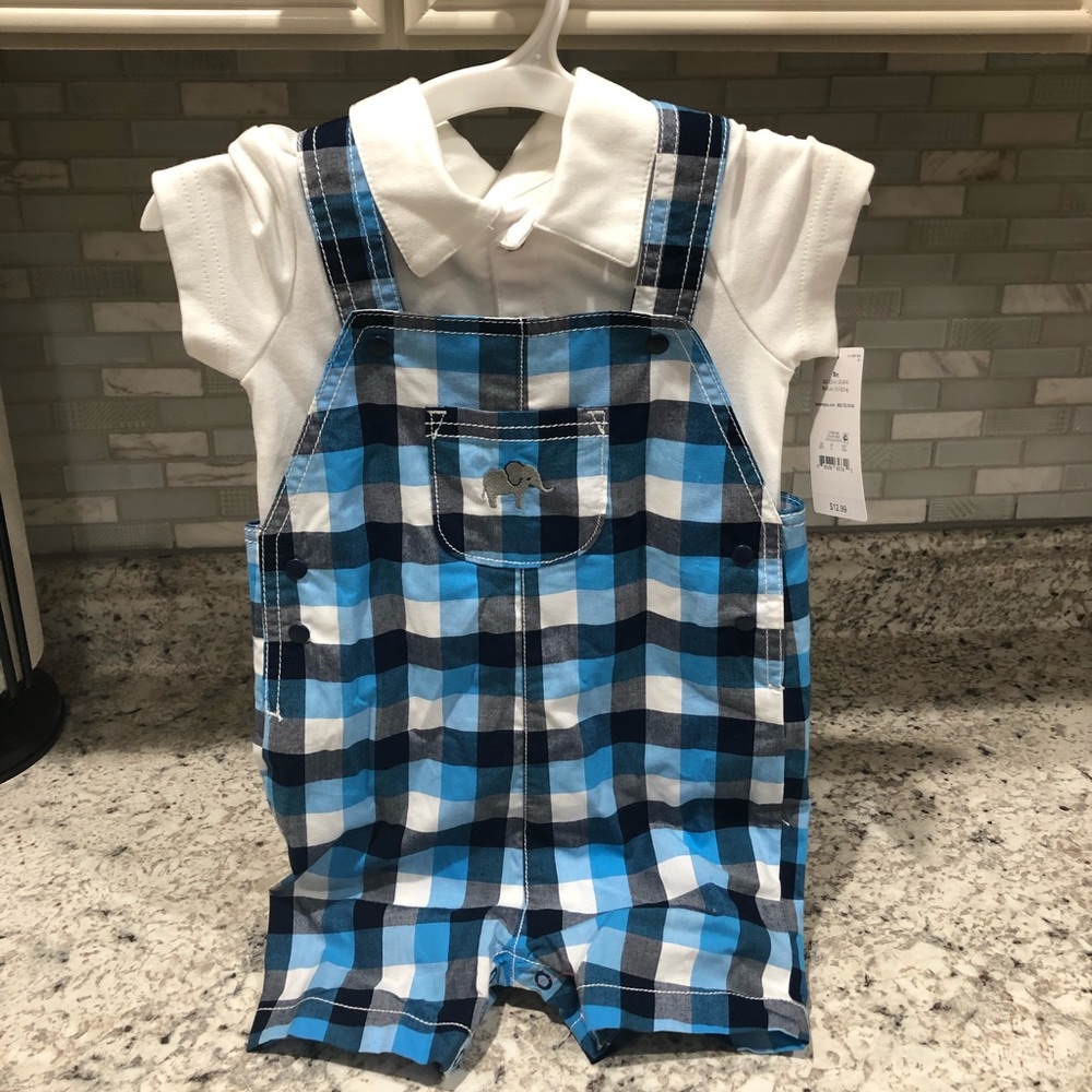 Brand new, boys 18 months overalls plaid